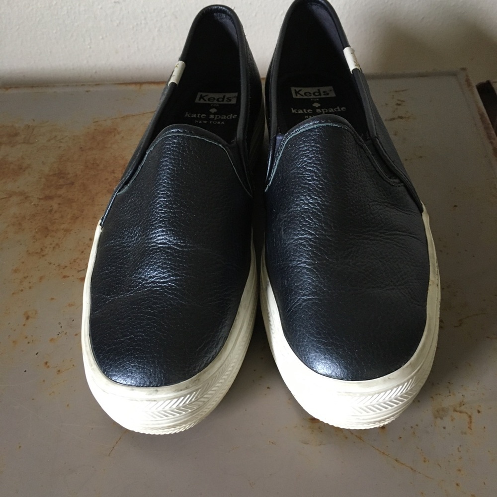 Kate Spade Keds Black Leather Slip-On Sneaker Shoes Womens Size 6.5